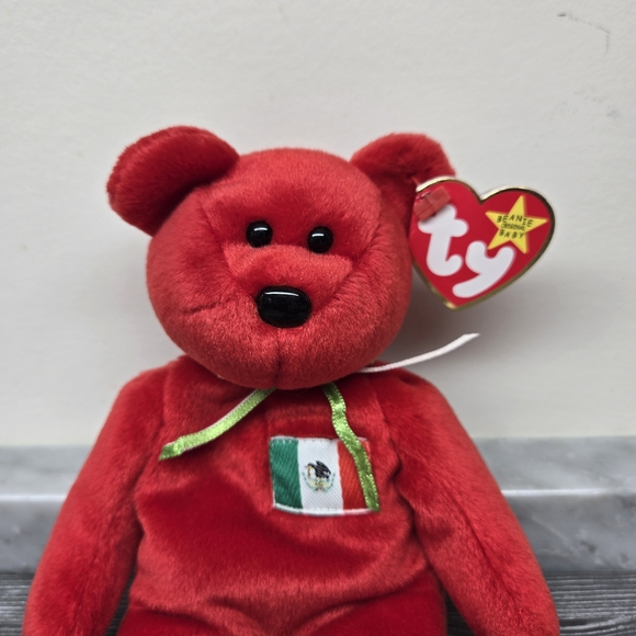 Ty Beanie Baby, Osito the Bear, 1999, USA Exclusive Mexican Flag, Red Bear Plush - Picture 2 of 8